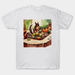 Squirrels Feasting on a Thanksgiving Table T-Shirt